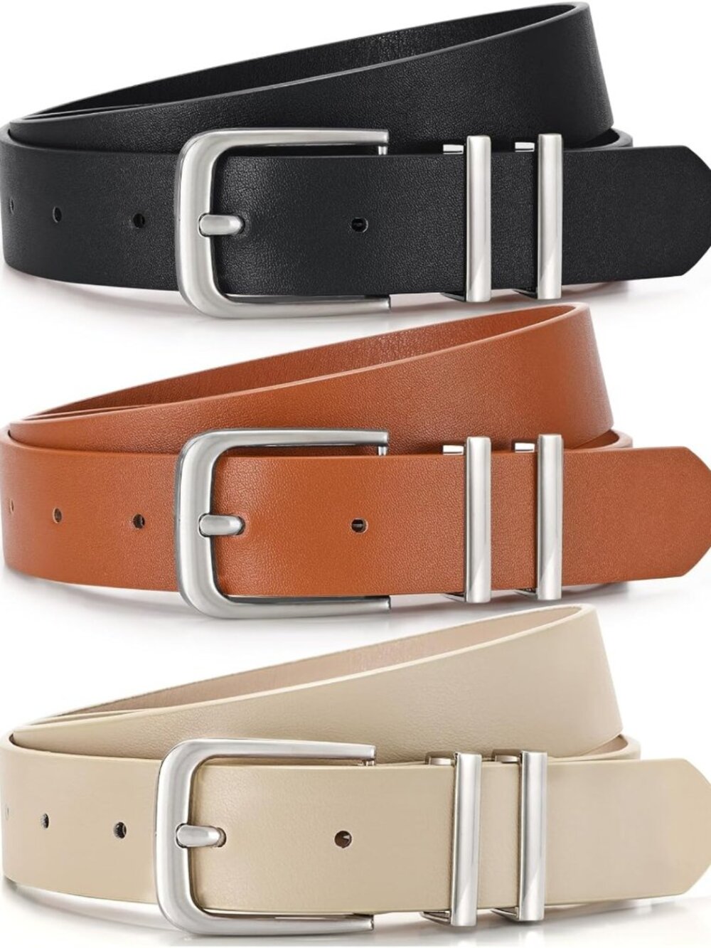 3 Pack Women's Leather Belts for Jeans & Dresses - Fashionable Waist Belts with